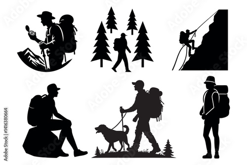  Set of 6 Hiker Vector Silhouettes