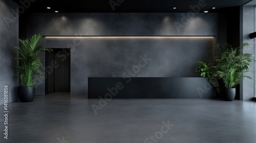 Modern, minimalist lobby reception area