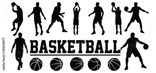  A Basketball player set silhouettes with a white background 