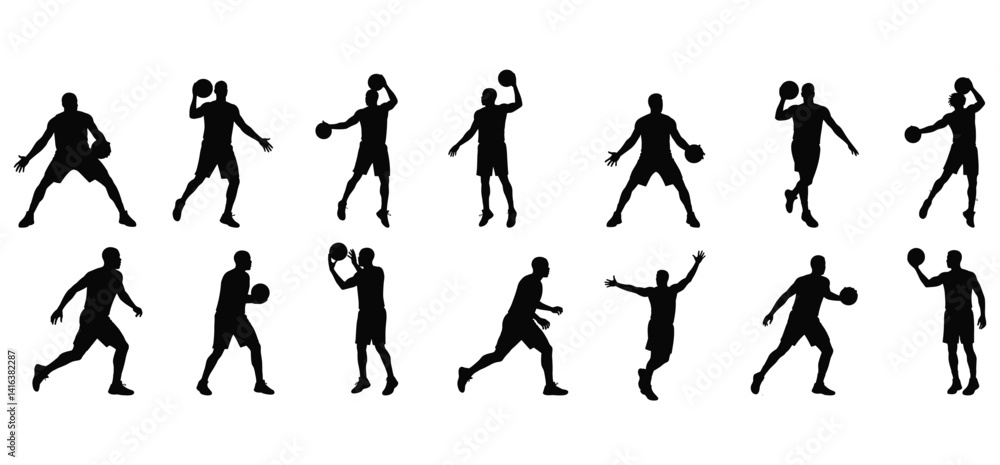 custom made wallpaper toronto digital A Basketball player set silhouettes with a white background