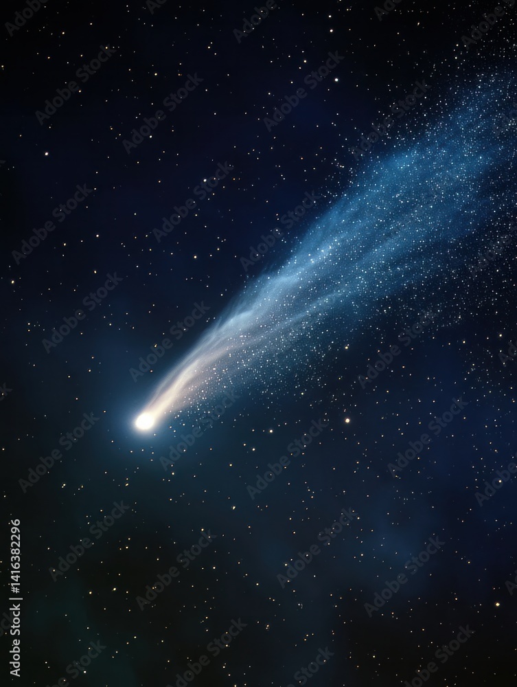 Obraz premium Dreamy Comet Crossing a Quiet Galaxy: A Minimalist and Serene Cosmic Scene