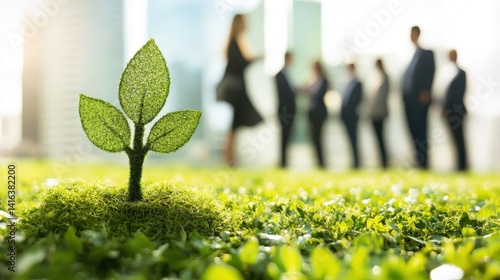 A team of executives working on a plan to improve business operations by incorporating sustainable practices and carbon reduction initiatives