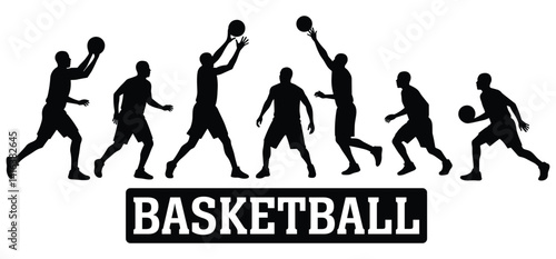  A Basketball player set silhouettes with a white background 