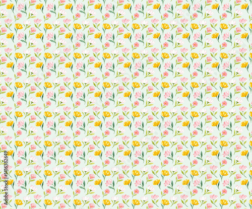  Abstract Colorful Orange Yellow Green Watercolor Floral Seamless Pattern Background
 