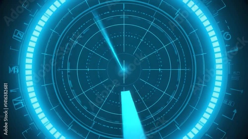 Futuristic radar display, glowing screen, scanning, technology, background