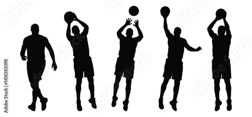  A Basketball player set silhouettes with a white background 