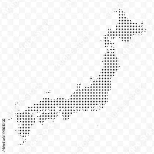 Vector Illustration of Dotted Map of Japan in black on Transparent Background (PNG). Dotted black map template for website pattern, annual report, infographics.