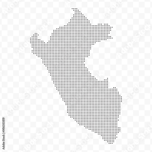 Vector Illustration of Dotted Map of Peru in black on Transparent Background (PNG). Dotted black map template for website pattern, annual report, infographics.