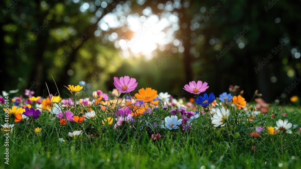 Fototapeta premium Vibrant wildflower meadow sunrise sunset nature photography
