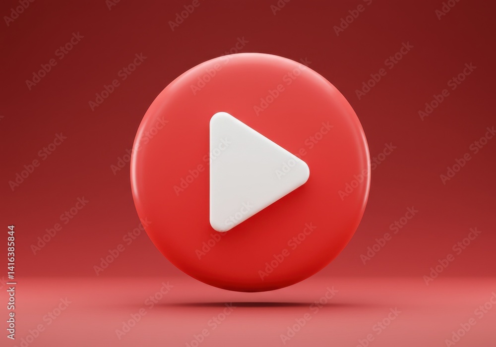A red circular button with a white play symbol in the center on a red background in a studio setting A red circular button with a white play symbol in the center on a red background in a studio setting