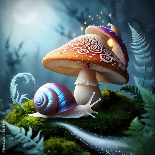 mushroom and snail  generative ai