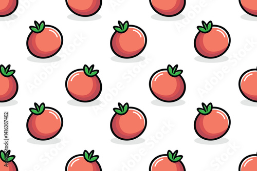 Seamless Pattern of Red Tomatoes in Flat Color with Shadow