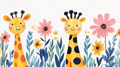 DelightfulGiraffesInFloralGardenPixelArtDigitalIllustrationCreatingWhimsicalArtworkEvokingChildlikeWonderNatureCreativityJoyfulAnimalsArtisticExpression115characters
