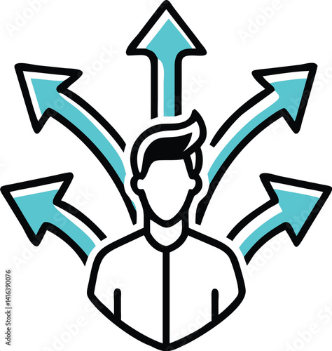 Person Faced with Multiple Choices Business Decision Direction Options Strategy Planning