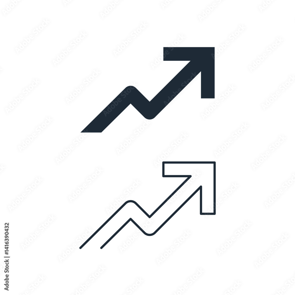 Set of upward movement arrows. Up. Direction, trend.Vector linear icon isolated on white background.