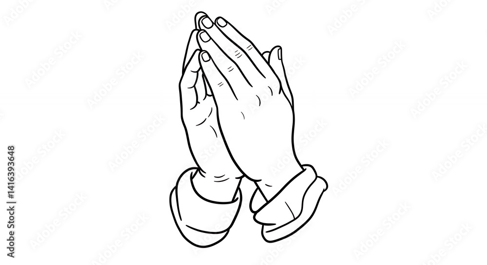 Fototapeta premium Praying hands illustration simple black and white
