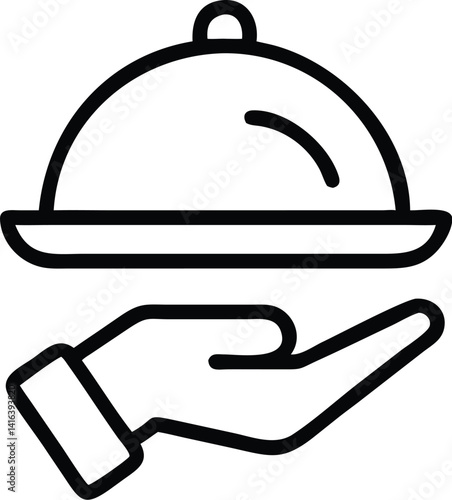 Restaurant Service Icon Hand Holding Food Dome Platter Graphic Design Element