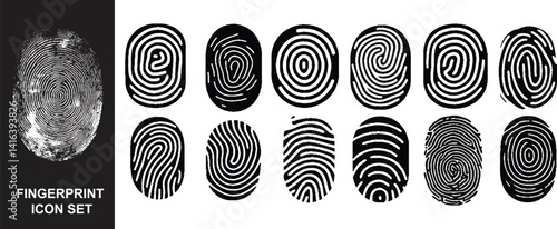 Collection of 12 fingerprints icon.  Fingerprint, biometric, identity icon set. Fingerprints icon set vector isolated 