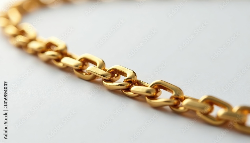 Fototapeta premium Close-up shot of a single gold hip-hop chain on white background, isolated, shiny, studio shot