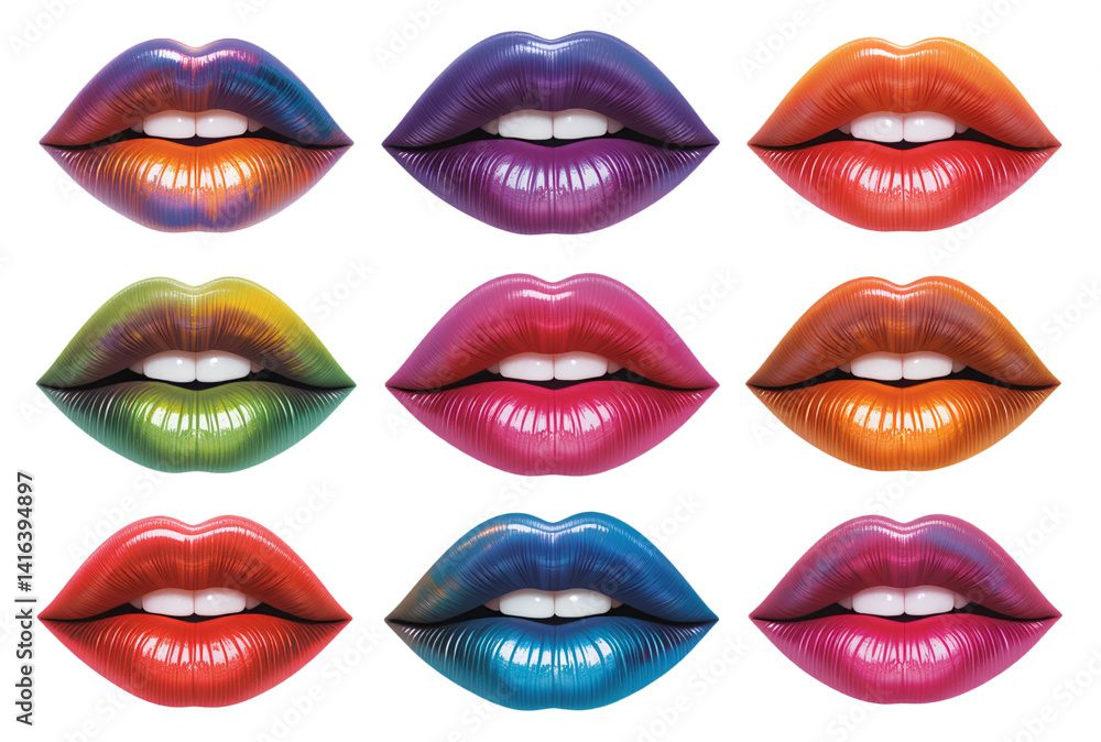 Obraz premium set of female lips. colorful lips, great collection on white background.