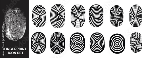 Fingerprint Icon set in black flat style