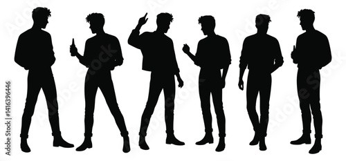  80s dancing people set silhouettes with a white background