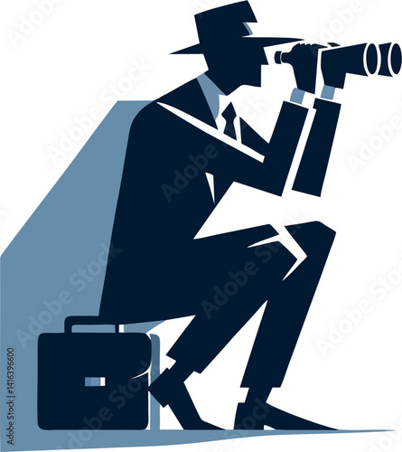 Spy Agent Vector Illustration with Binoculars and Briefcase
