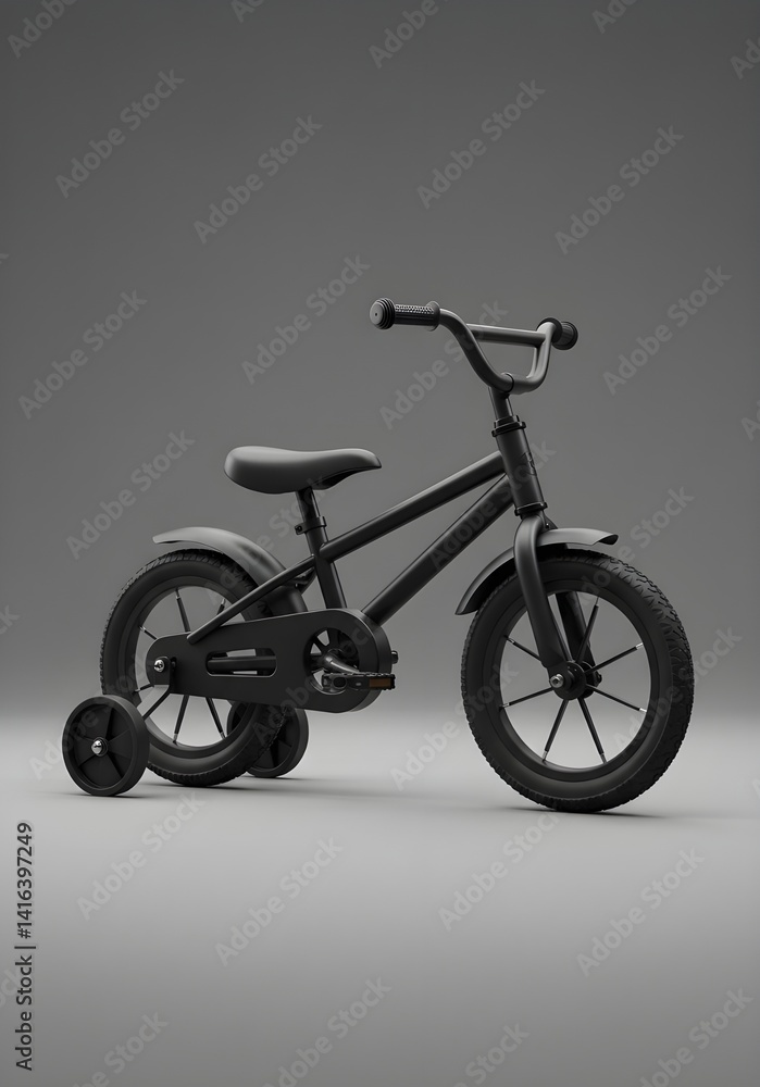 Mockup of a 2-year-old child's bicycle made of black doff plastic material Mockup of a 2-year-old child's bicycle made of black doff plastic material