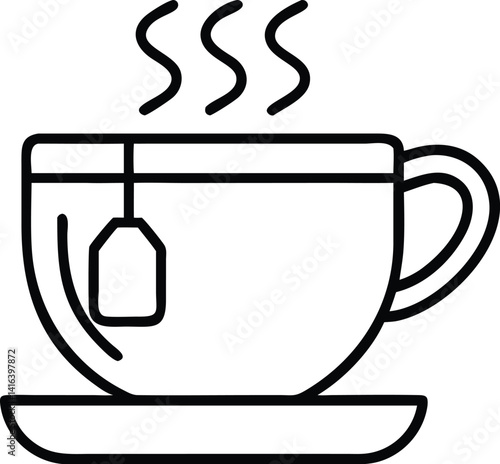 A steaming cup of tea with a tea bag isolated on white background, perfect for a cozy break, offering a warm and comforting beverage, ideal for relaxation and enjoying a moment of tranquility