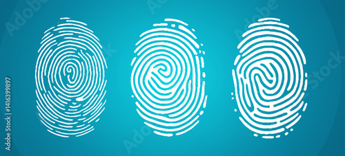 Three white fingerprint set. vector illustration.