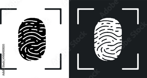 Biometric security icons vector pack. Two black and white fingerprint. vector illustration.