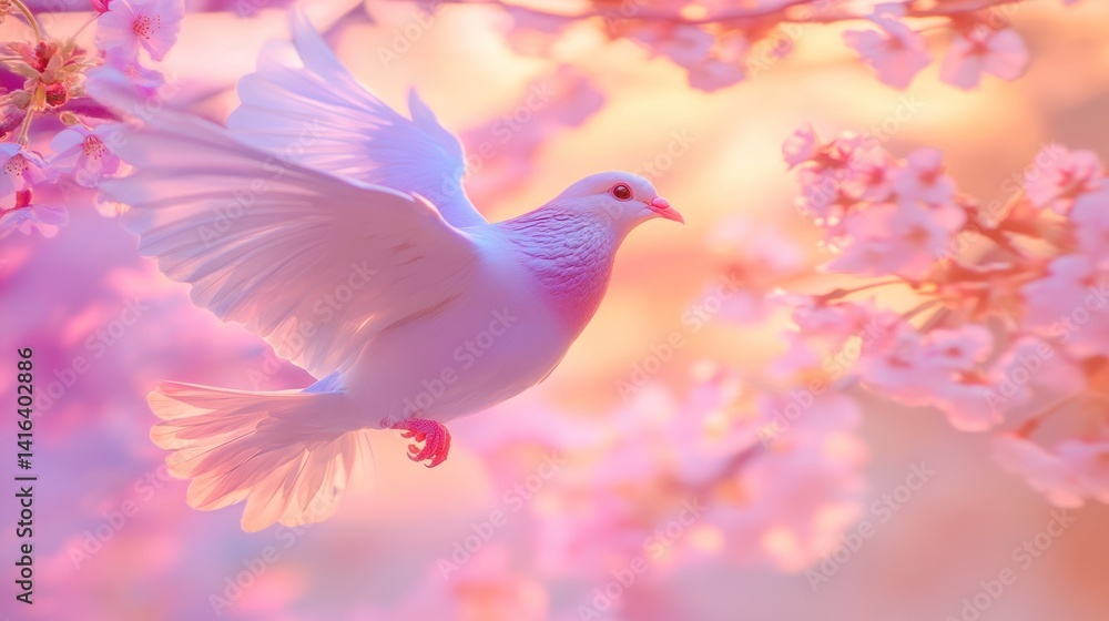 Obraz premium Delicate dove in blossoming spring