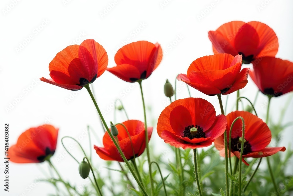 Obraz premium Vibrant red poppies, lush bloom, isolated on white , poppy, field, symbol