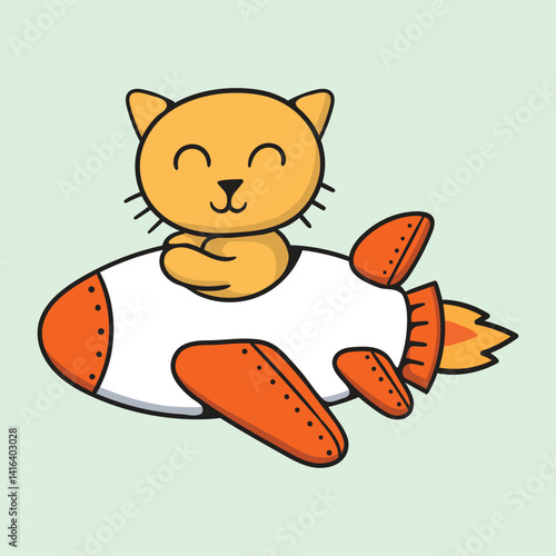 Cute Cat Traveling by Airplane Cartoon Illustration