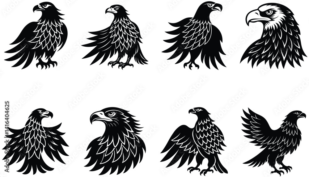 Naklejka premium Eagle Vector Silhouetted Bundle Set Collection