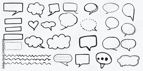 minimalistic conversation and thought bubbles with decorative doodle elements vector illustration