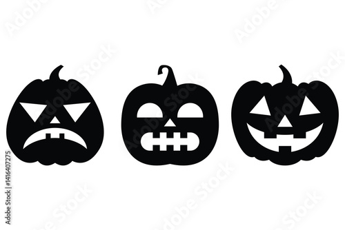 Set of Terrifying Pumpkin Face Silhouettes for Halloween

