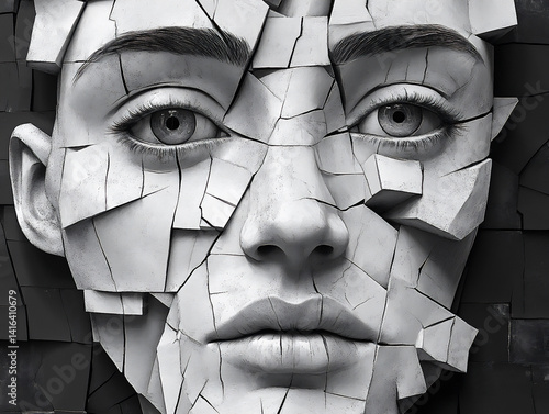abstract cubist fractured objects black and white