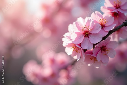 Shallow depth of field, vibrant cherry blossoms, spring scene, springtime, delicate