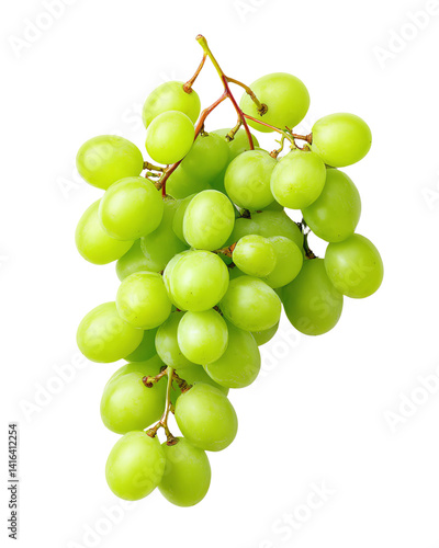 Fresh green grapes cluster on white background. Isolated trasparent Png
