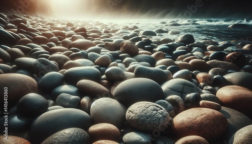 River Stones Smoothness Close up of worn smooth stones in a rive