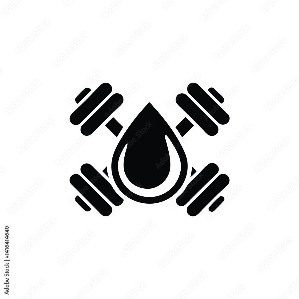 Fototapeta premium Dumbbells Crossed Behind Black Liquid Drop Icon