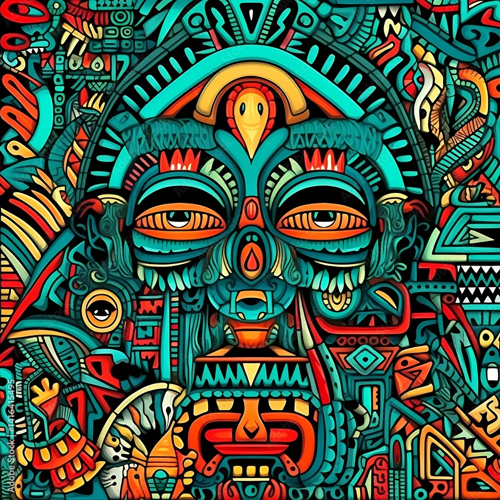 Vibrant Teal and Orange Abstract Mask Digital Art Vibrant Teal and Orange Abstract Mask Digital Art