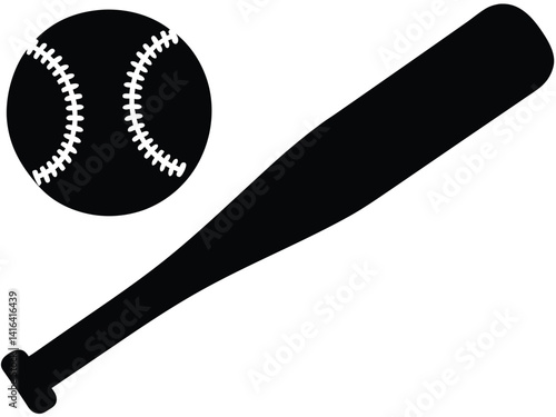 Baseball sports bat and ball design, Baseball Bat and Ball Silhouette, Sport Icon Vector.