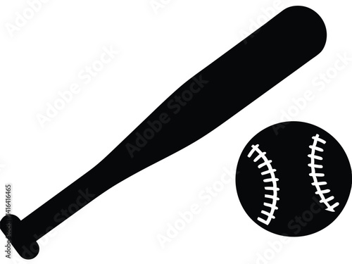 Baseball sports bat and ball design, Baseball Bat and Ball Silhouette, Sport Icon Vector.