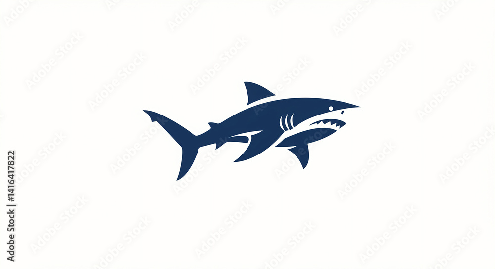 Fototapeta premium Dark blue shark illustration in a predatory pose, conveying power and danger in the ocean depths