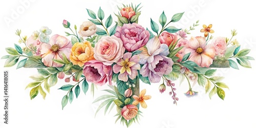 Elegant Watercolor Floral Cross Arrangement Featuring Roses, Peonies, and Other Blossoms in Pastel Hues