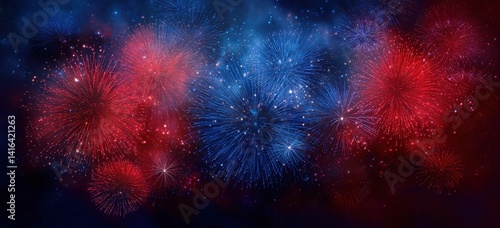 Fourth of July Independence day of usa, celebrations banner, red, blue fireworks
