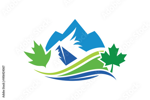 Vector illustration of a snowy mountain landscape with pine trees under a blue winter sky, perfect for a holiday or Christmas card design