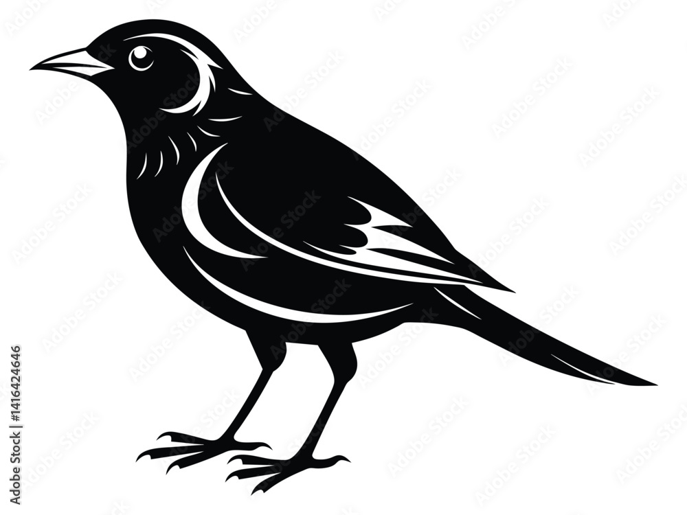 Fototapeta premium Black Lark silhouette vector illustration, a wild bird on a branch